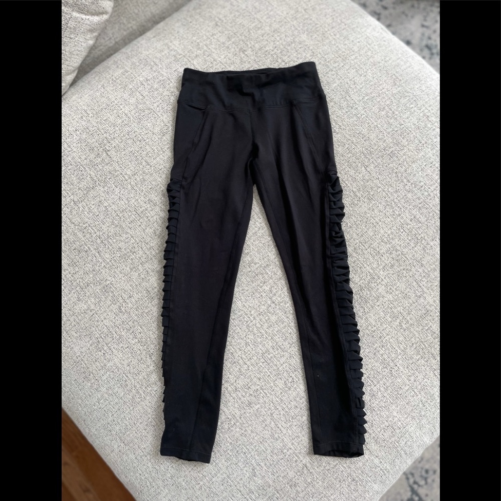 Betsey Johnson Black Leggings with Mesh Ruching